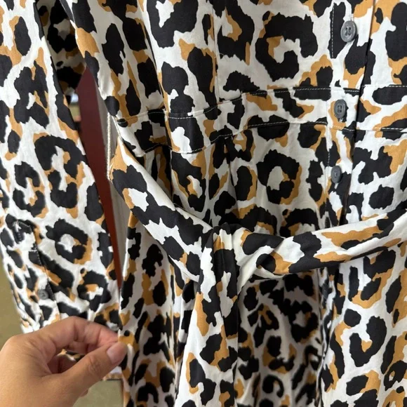 J.Crew Factory Leopard Print Tie Waist Shirt Dress Cotton Poplin Size 10 NEW - Picture 8 of 12